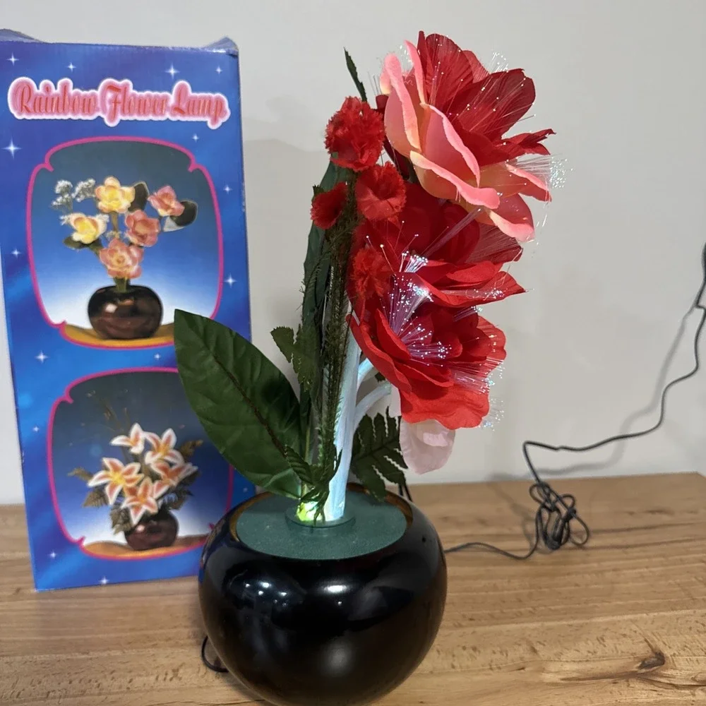 Vintage Fiber Optic Rainbow Flower Lamp Color Changing Bouquet with Vase